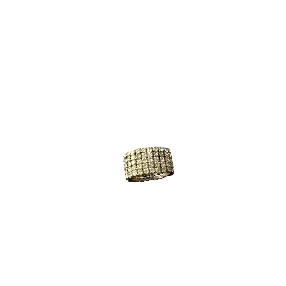 Vintage Rhinestone Stretch Ring Size‎ 7 Silver Tone 5-Row Glam Statement Jewelry